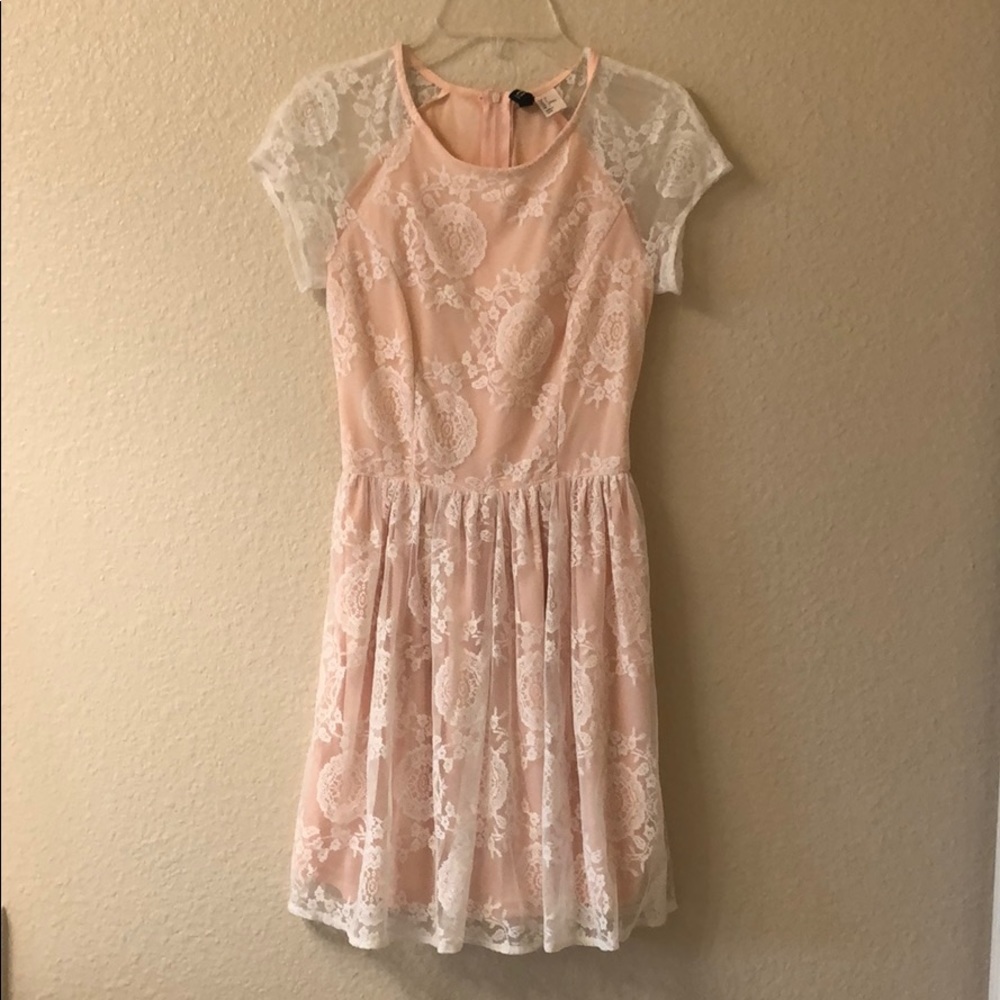 Pink lace skater dress